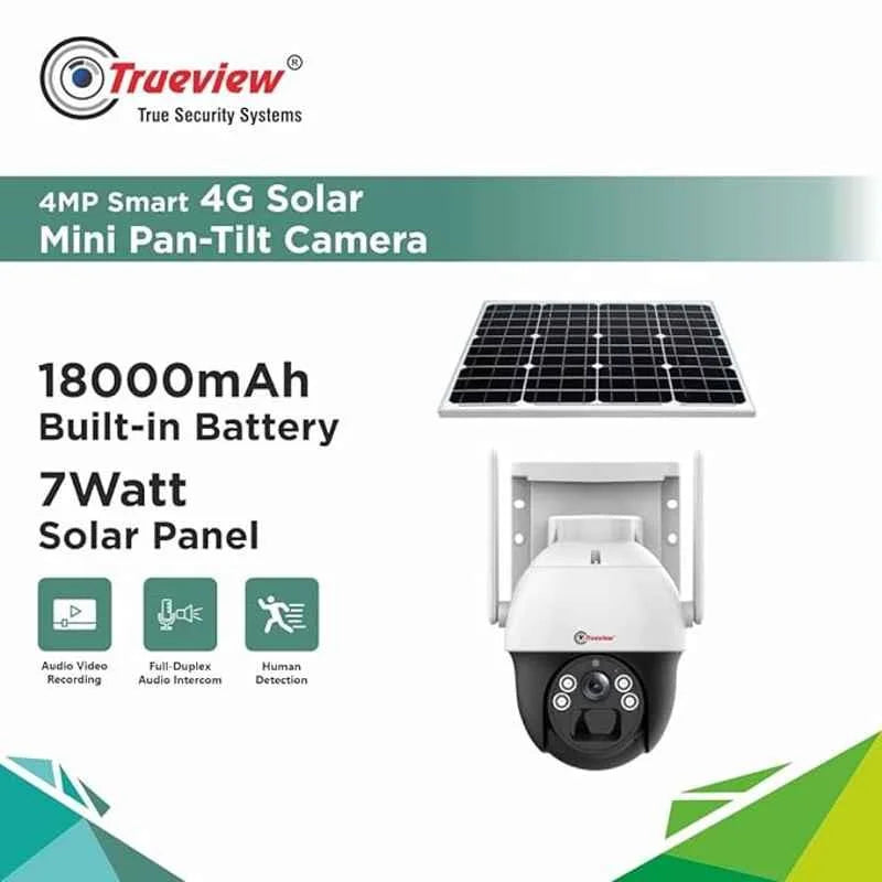Trueview 4G Sim 4Mp PTZ Solar Sim CCTV Camera with Solar Panel, Surveillance for Agriculture, Remote Area & Construction Site