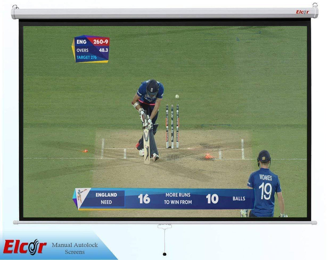 ELCOR Manual Wall Auto-Lock Series, Projector Screen, 16:09 Aspect Format, 6ft.Height x 10ft.Width with 133