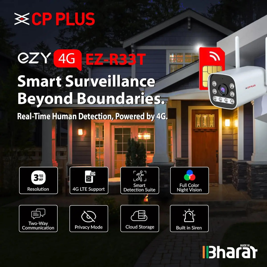 CP PLUS 3MP Outdoor Bullet CCTV Camera | 4G SIM-Based Wireless Security Camera| Two-Way Audio | EZ-R33T