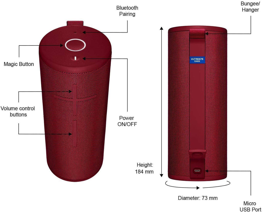 Ultimate Ears Boom 3 Portable Bluetooth Wireless Speaker Red