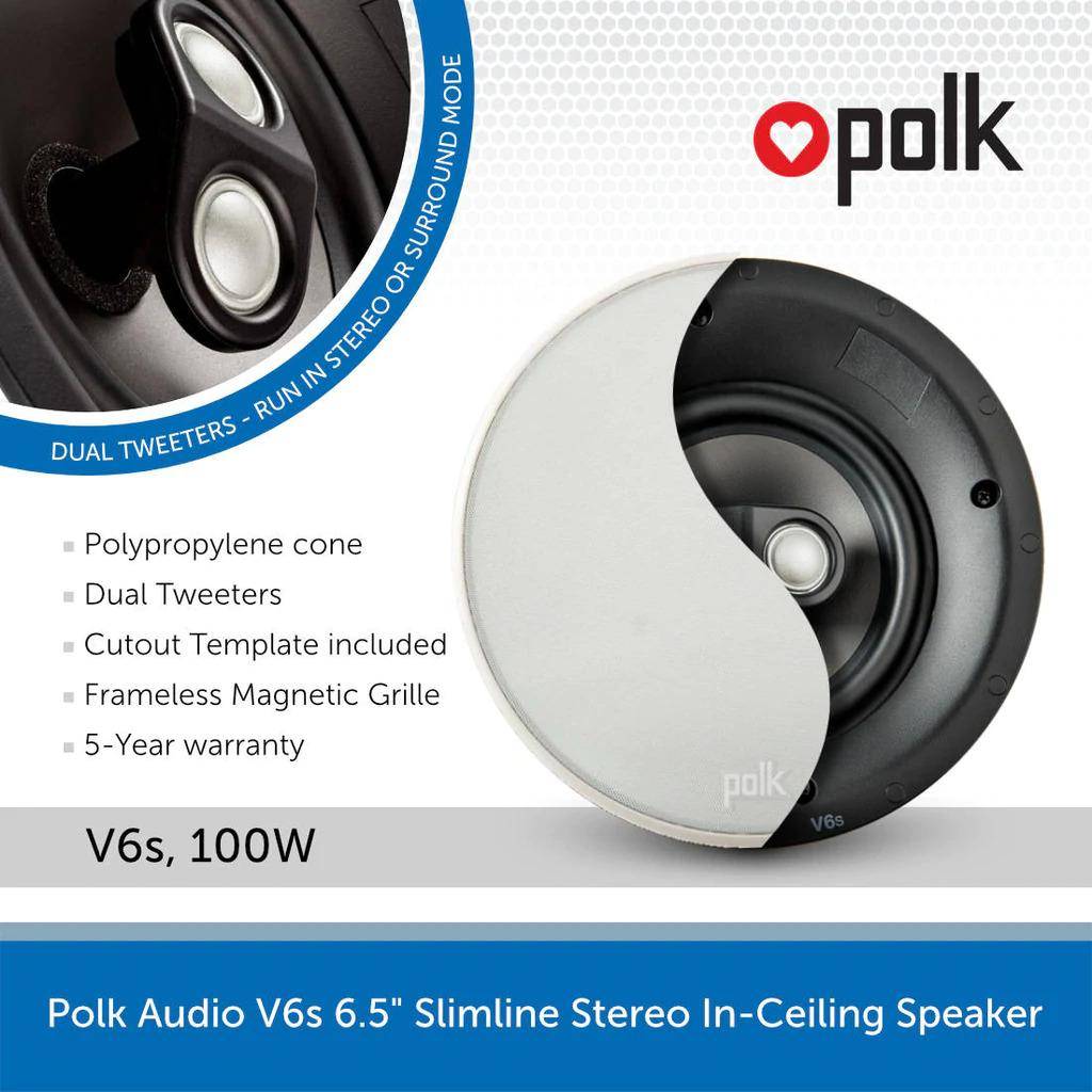 Polk Audio V6s High Performance V Series Stereo And Surround Sound In Ceiling Speaker(each) Polk Audio