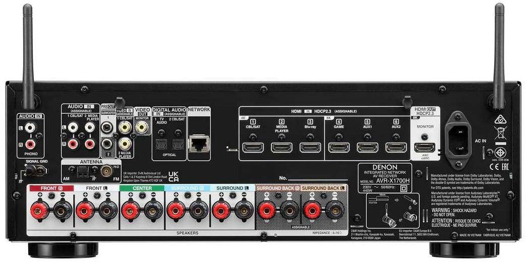Denon Avr-x1700h 7.2-channel 8k Av Receiver With Heos technology