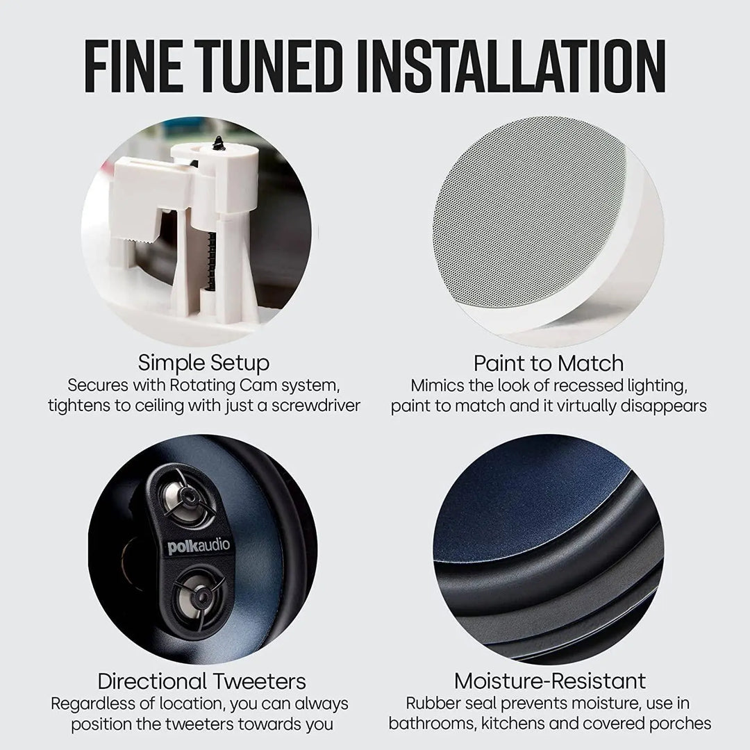 Polk Audio Rc6s Ceiling Stereo Speaker Perfect Match For Indoor/outdoor Placement Bath, Kitchen,covered Porches(each) Polk Audio